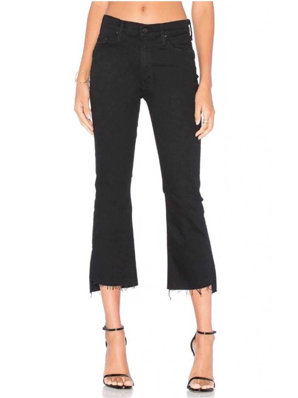MOTHER Denim The Insider Crop Two Step Fray Black Jeans
